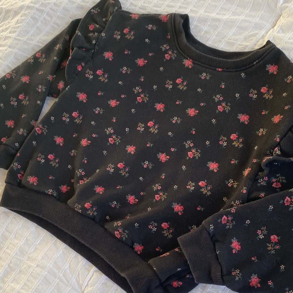 Baby GAP Black Floral Crew Neck Sweater 5T